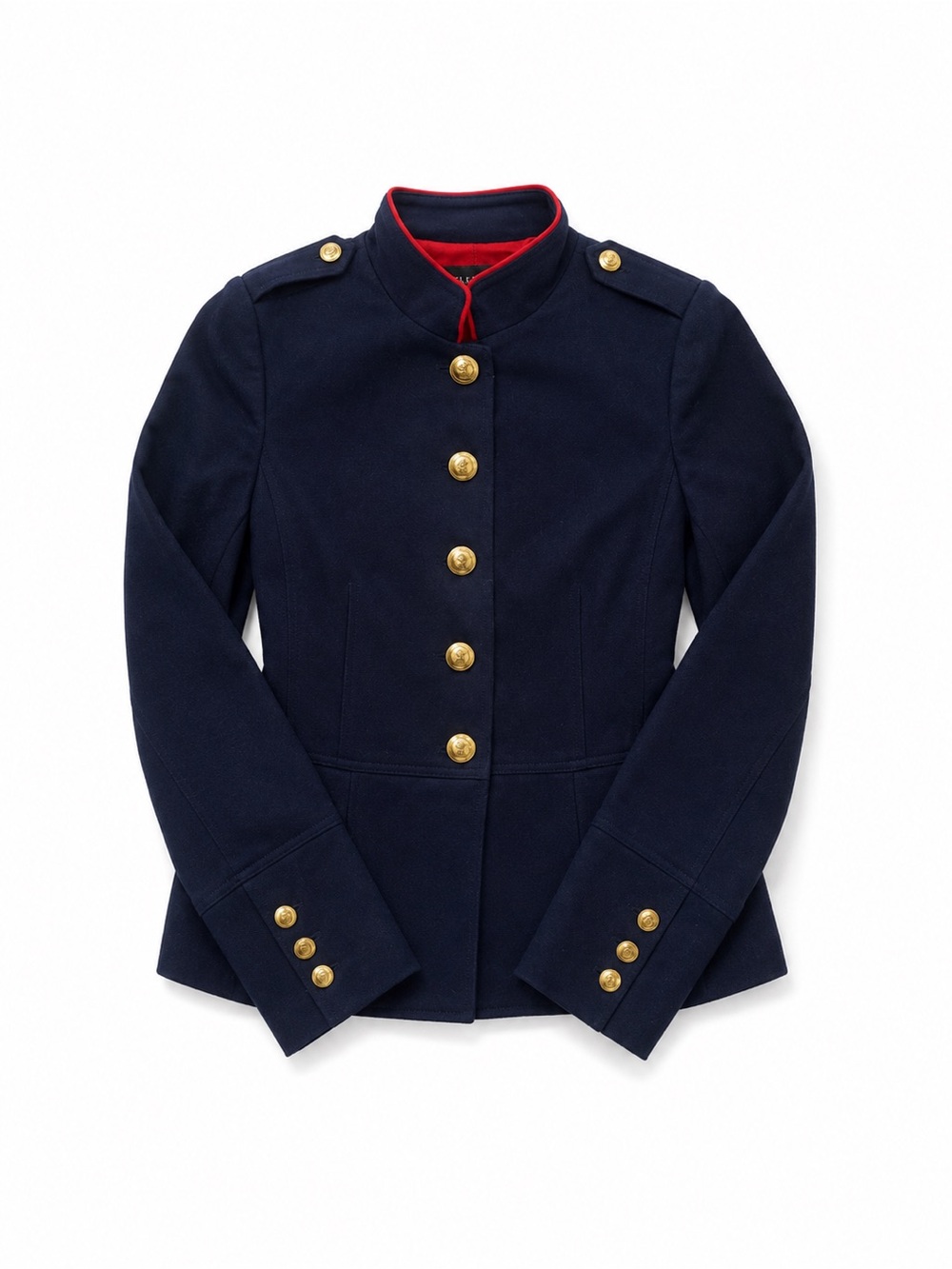 Talbots Navy Military Jacket Size 8 Gold Crest Buttons Red Trim Blazer